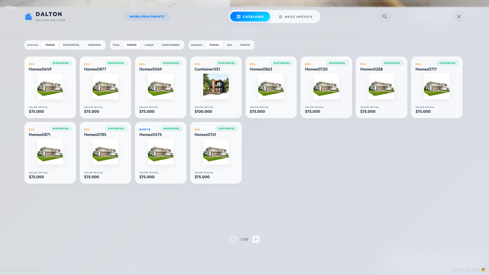Interface real do Catálogo de Imóveis no FiveM