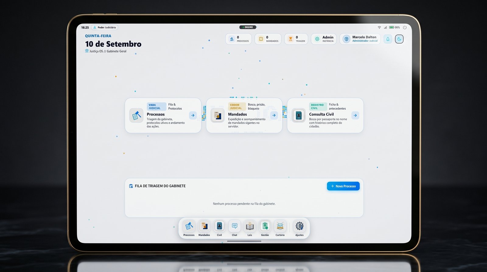 Interface forense do tablet em modo escuro
